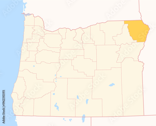 Map of the County Wallowa (Oregon, US) showing the Federal State with the highlighted County