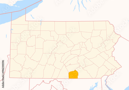 Map of the County Adams (Pennsylvania, US) showing the Federal State with the highlighted County