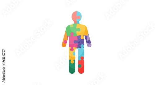 Colorful Puzzle Piece Human Silhouette Symbolizing Diversity, Identity, and Inclusion