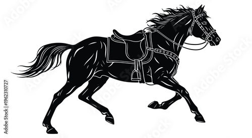 A beautiful black horse silhouette vector illustration of a wild stallion in a fast gallop isolated on a white background