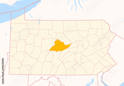 Map of the County Centre (Pennsylvania, US) showing the Federal State with the highlighted County
