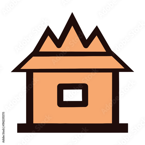 Simple orange house icon with brown outline and triangular roof
