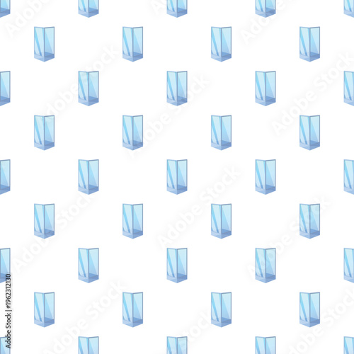 Repeating blue gradient empty glass shower cubicle elements forming a decorative pattern