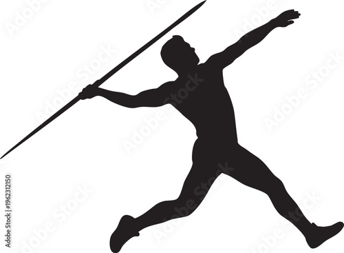 Dynamic Silhouette of a Male Athlete Executing a Javelin Throw in a Track and Field Event