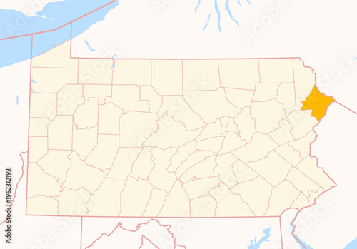 Map of the County Pike (Pennsylvania, US) showing the Federal State with the highlighted County