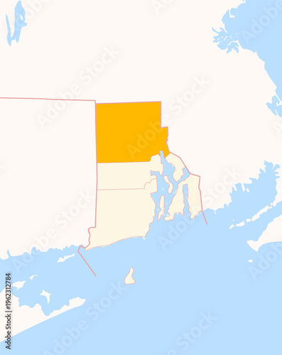 Map of the County Providence (Rhode Island, US) showing the Federal State with the highlighted County