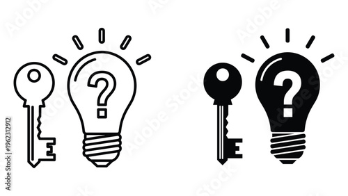 Black and gray outline and filled lightbulb question mark