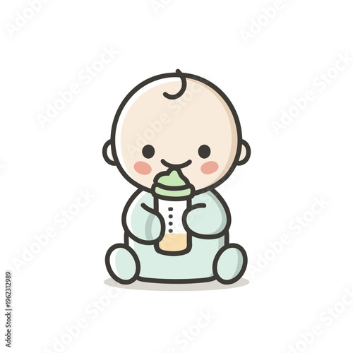 Cute Baby Feeding from Bottle Icon