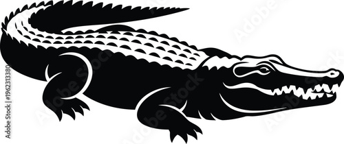 Black and white illustration of an alligator