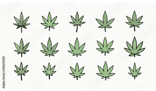 Cannabis leaf icon set with outline and flat style marijuana hemp symbols for apps and websites