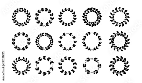 Abstract geometric laurel wreath collection modern circular foliate branch logo vector set
