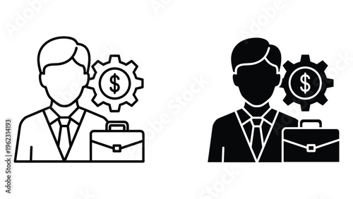 Black and white businessman with briefcase and dollar gear