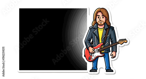 Cool rock guitarist cartoon character with an electric guitar