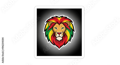 Rasta lion head illustration with vibrant red, yellow, and green mane