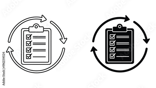 Black and white checklist checkboxes in circular stamps
