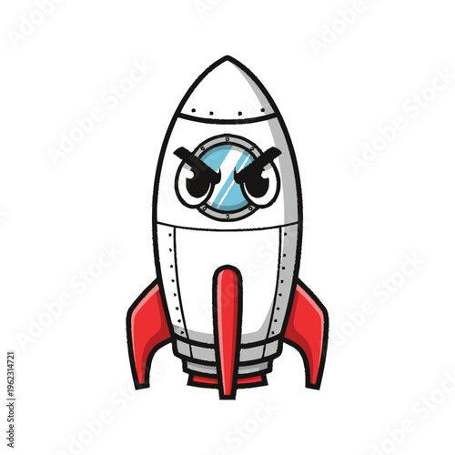 Angry Cartoon Rocket Ship with Red Fins.