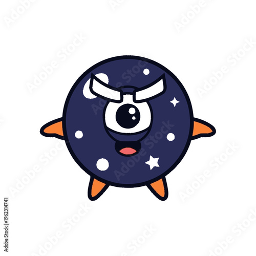 Angry Cartoon Planet Character with Stars.