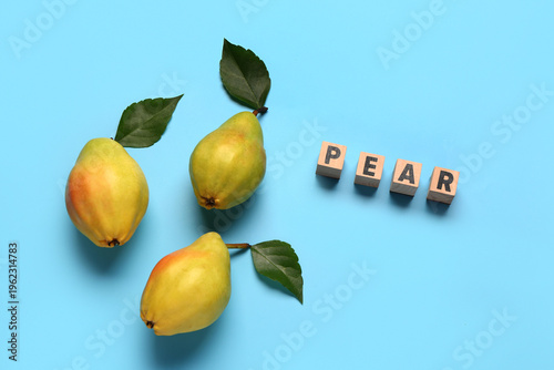 Word PEAR with fresh fruits...