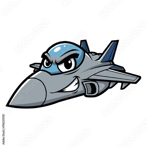 Cartoon Fighter Jet with Angry Face.