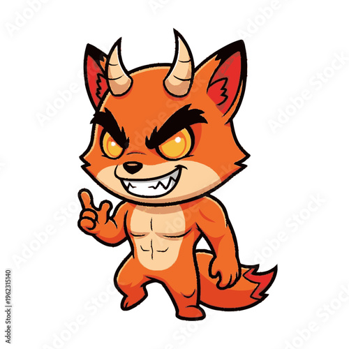 Cartoon Fox Character with Horns and Smile.