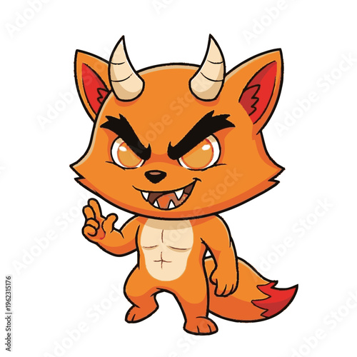Cartoon Fox Character with Horns and Menace.