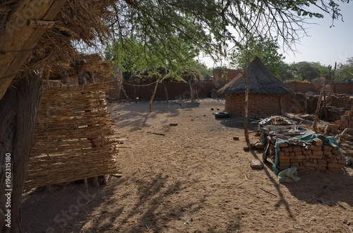 Mongo, Chad, February 26, 2026.  View of the conical huts of African villages built of baked clay bricks and roofs made of reeds and tree branches.