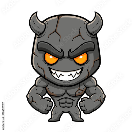 Cartoon Gray Demon Character with Horns.