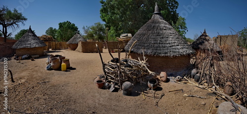 Mongo, Chad, February 26, 2026.  View of the conical huts of African villages built of baked clay bricks and roofs made of reeds and tree branches.