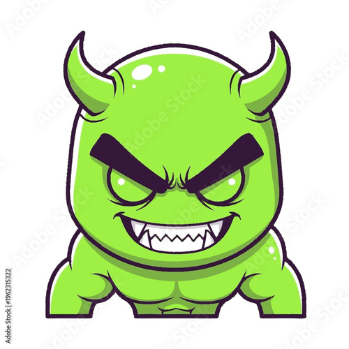 Cartoon Green Monster with Sharp Teeth.