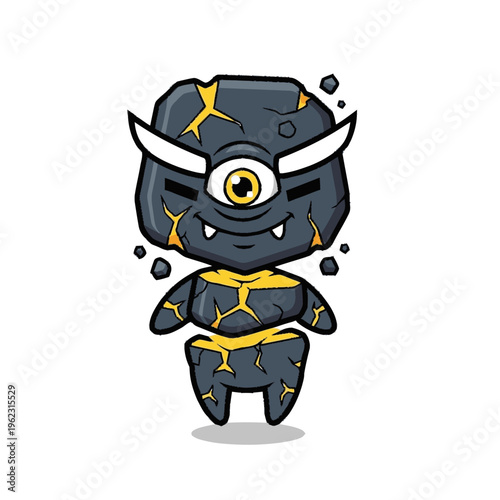 Cartoon Monster Character with Horns and Eye.