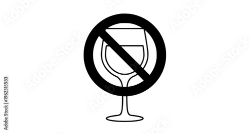No Drinking Icon Crossed Wine Glass Symbol Flat Vector Illustration