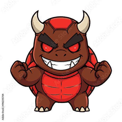 Cartoon Monster with Horns and Sharp Teeth.