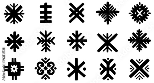 Black Folk Art Symbols and Primitive Shapes Vector Collection for Cultural Design

