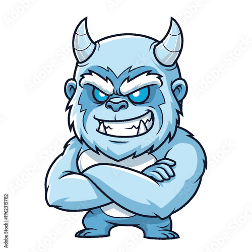 Cartoon Monster with Horns and Sharp Teeth.