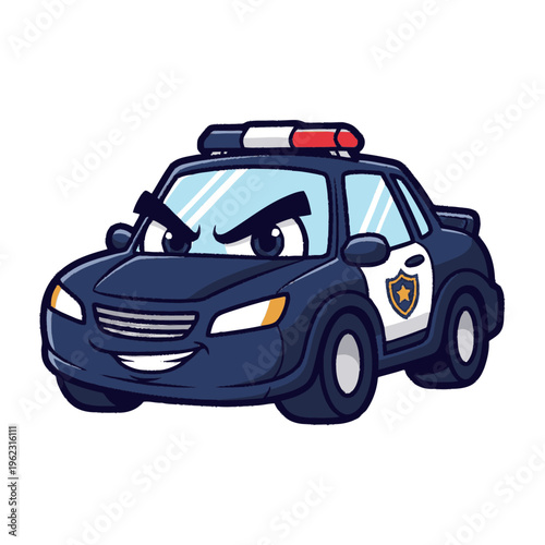 Cartoon Police Car with Angry Expression.