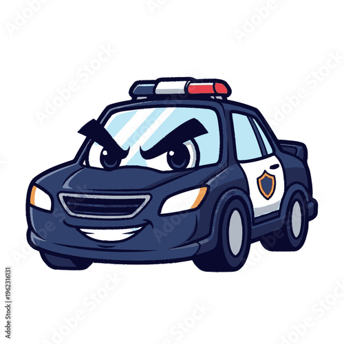 Cartoon Police Pickup Truck with Angry Face.