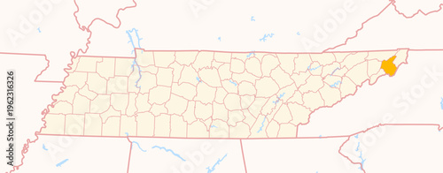Foto Map of the County Carter (Tennessee, US) showing the Federal State with the high
