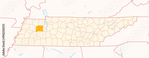Map of the County Carroll (Tennessee, US) showing the Federal State with the highlighted County