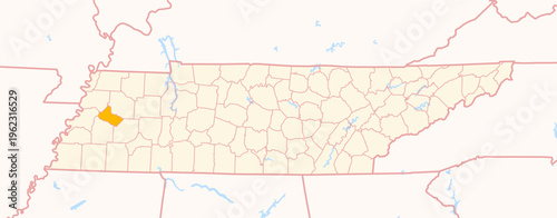 Obraz na plátně Map of the County Crockett (Tennessee, US) showing the Federal State with the hi