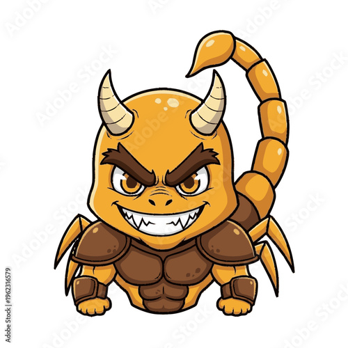 Cartoon Scorpion Character with Horns and Armor.
