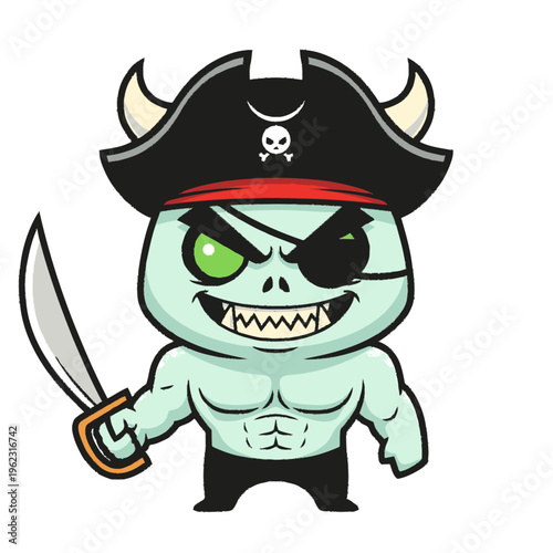 Cartoon Skeleton Pirate Character with Sword.