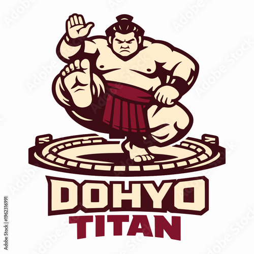 Dohyo Titan Sumo Wrestling Emblem Featuring Powerful Rikishi In Traditional Ring Pose Bold Vector Logo Design Representing Strength Honor Discipline And Heritage