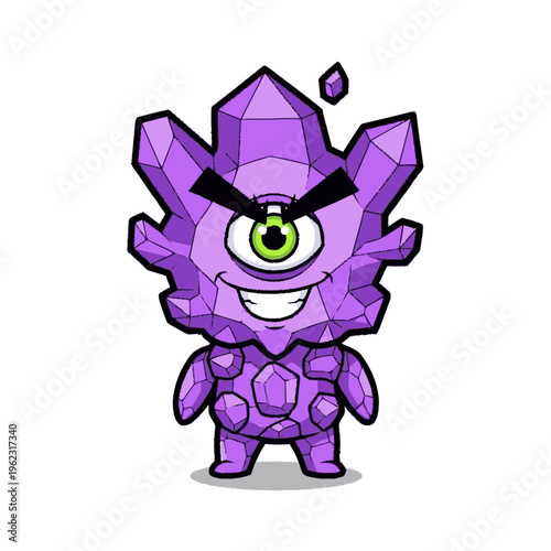 Purple Cartoon Gemstone Character with Angry Expression.