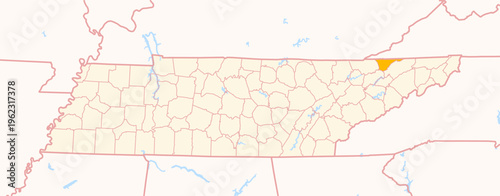 Map of the County Hancock (Tennessee, US) showing the Federal State with the highlighted County