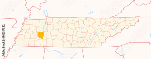 Map of the County Henderson (Tennessee, US) showing the Federal State with the highlighted County