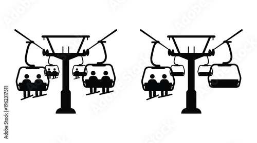 Black ski lift chairs carrying passengers a minimalist graphic silhouette