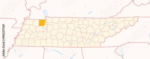 Map of the County Henry (Tennessee, US) showing the Federal State with the highlighted County