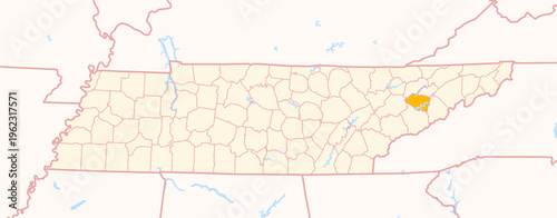 Map of the County Jefferson (Tennessee, US) showing the Federal State with the highlighted County