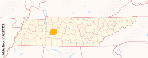 Map of the County Hickman (Tennessee, US) showing the Federal State with the highlighted County