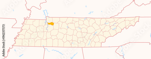 Map of the County Houston (Tennessee, US) showing the Federal State with the highlighted County